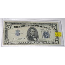 1934 SERIES D $5.00 SILVER CERTIFICATE BILL SERIAL # U73112107A *RARE EXTRA FINE GRADE EARLY NOTE*!!
