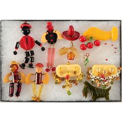 Collection of Bakelite Brooch Pins Figures, Hands