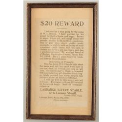 LaGrange, Texas Horse Thief Reward Poster 1909