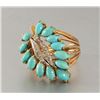Image 2 : 18k Gold Diamond and Turquoise Ring