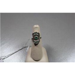 Sterling Ring w/Emerald/Seed Pearls, size 6 1/2