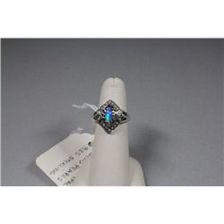 Sterling ring w/fire Blue Opal & Seed Pearls, size 6 1/2