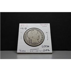 Rare 1915 Barber Half Dollar, VG-8