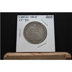 1858 Seated Half Dollar, VF-30