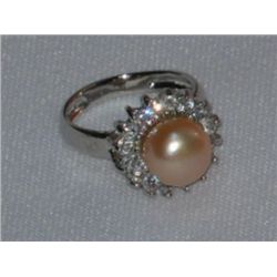 PEACH PEARL WITH CZ BANGLE SILVER RING *** METAL: SILVE