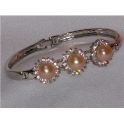 PEACH PEARL WITH CZ BANGLE SILVER BRACELET *** METAL: S