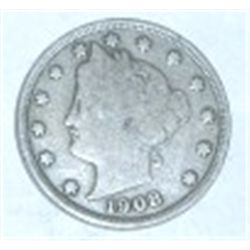 1908 LIBERTY HEAD "V" NICKEL RED BOOK VALUE IS $10.00+ RARE FINE+ GRADE*!! COIN CAME OUT OF SAFE BOX