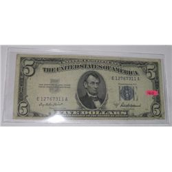 1953 SERIES A $5 SILVER CERTIFICATE SERIAL # E12767311A *RARE VERY FINE GRADE EARLY NOTE*!!