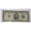 Image 1 : 1934 SERIES D $5 SILVER CERTIFICATE SERIAL # U76444740A *RARE 4 4'S EARLY NOTE*!!