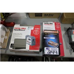 PORTER CABLE LASER LEVEL, MOUNTING BRACKET AND LASER DISTANCE MEASURER