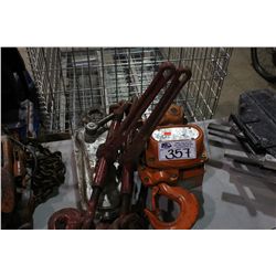 3 TON SHOP CRANE, CABLE PULLER AND 2 CHAIN CINCHES