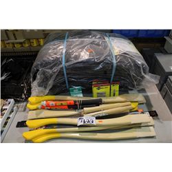 AXE HANDLES AND LARGE TARP