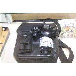 PENTAX PZ20 SLR CAMERA WITH CASE AND BINOCULARS