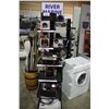 Image 1 : 3 BLACK DISPLAY STANDS, BIN OF ASSORTED PADDLES,