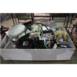 LARGE GREY BIN OF ASSORTED MARINE PARTS