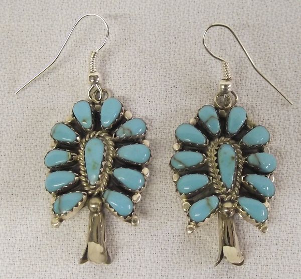 Navajo Turquoise Sterling Squash Blossom Earrings