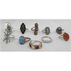 10 Navajo & Zuni  Sterling Rings