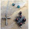 Image 2 : 2 Zuni Petit Point Turquoise Cross Pendants  & Stud Earrings
