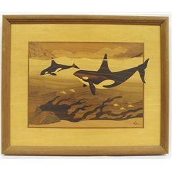 Wood Marquetry Scene of Orcas - Nelson