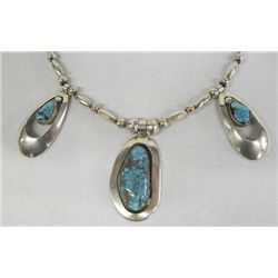 Navajo Sterling Morenci Turquoise Necklace Signed