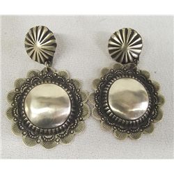 Navajo Sterling Stamped Concho Earrings - Platero