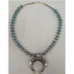 Navajo Turquoise Necklace with Silver Naja - Mitchell