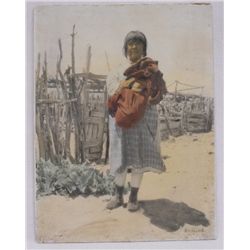 1930 Hand Colored Photograph of Jemez Woman