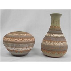 Navajo Etched Polychrome Signed Vase and Seed Jar