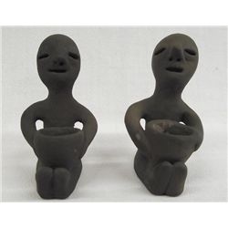 Two Small Tesuque Rain God Clay Figures