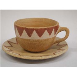 Tarahumara Inidan  Pueblo Polychrome Clay Cup and Saucer