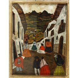 Framed Mexican Reverse Painting on Glass