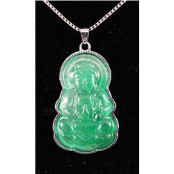 NATURAL 38.23CTW JADE BUDDHA SILVER PLATED PENDANT