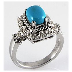 Genuine 1.63ctw Turquoise Diamond Ring 14kt W/G 6.80g