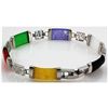 Image 1 : 10.18g Sterling Silver Multi Jade Bracelet