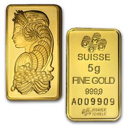 5 Gram Suisse Gold Bar .9999 Fine Gold 24K