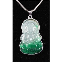 NATURAL 39.50CTW JADE BUDDHA SILVER PLATED PENDANT