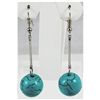 Image 1 : Natural 36.80ctw Round Turquoise Silver Earring