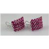 Image 1 : 47.81CTW Pink Ruby Cluster Design Silver Earring