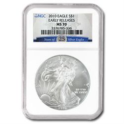 2010 1 oz Silver American Eagle MS-70 NGC 25th Annivers