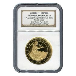 Certified $100 Gold Union One Ounce Proposed 1876 Desig