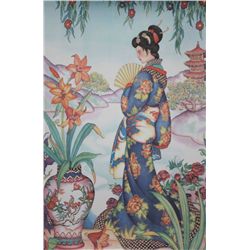 Asian women in robe near river  print/lithograph