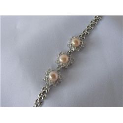 BUTTERFLY CZ PEACH PEARL SILVER BRACELET***METAL: SILVE