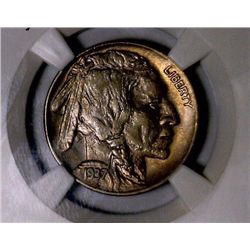 1937 D 3 LEG BUFFALO NICKEL NGC MS63 3 LEGS 5C FIVE CENT