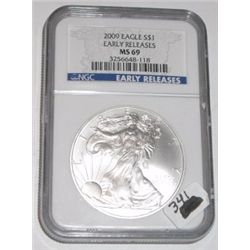 2009 EARLY RELEASES SILVER EAGLE 1oz .999 SILVER *RARE CERTIFIED BY NGC MS-69 HIGH GRADE*!!