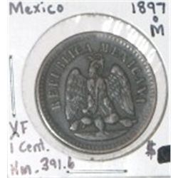 1897 MEXICO 1 CENT *RARE EARLY EXTRA FINE GRADE!! COIN CAME OUT OF SAFE!!
