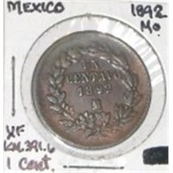 1892 MEXICO M/O 1 CENT *RARE EARLY EXTRA FINE GRADE!! COIN CAME OUT OF SAFE!!