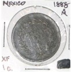 1888 MEXICO O/M 1 CENT WORLD BOOK VALUE IS $70.*RARE EARLY EXTRA FINE GRADE!! COIN CAME OUT OF SAFE!