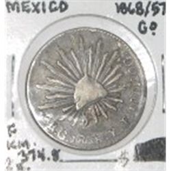 1868/57 EXTREMELY RARE 90% SILVER G/O MEXICO 2 REALES WORLD BOOK VALUE IS $100.00+ *RARE EARLY FINE 