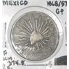 Image 1 : 1868/57 EXTREMELY RARE 90% SILVER G/O MEXICO 2 REALES WORLD BOOK VALUE IS $100.00+ *RARE EARLY FINE 