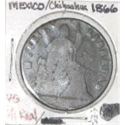 1866 RARE MEXICO/CHIHUAHUA 1/4 REAL *RARE EARLY VERY GOOD GRADE!! COIN CAME OUT OF SAFE!!
